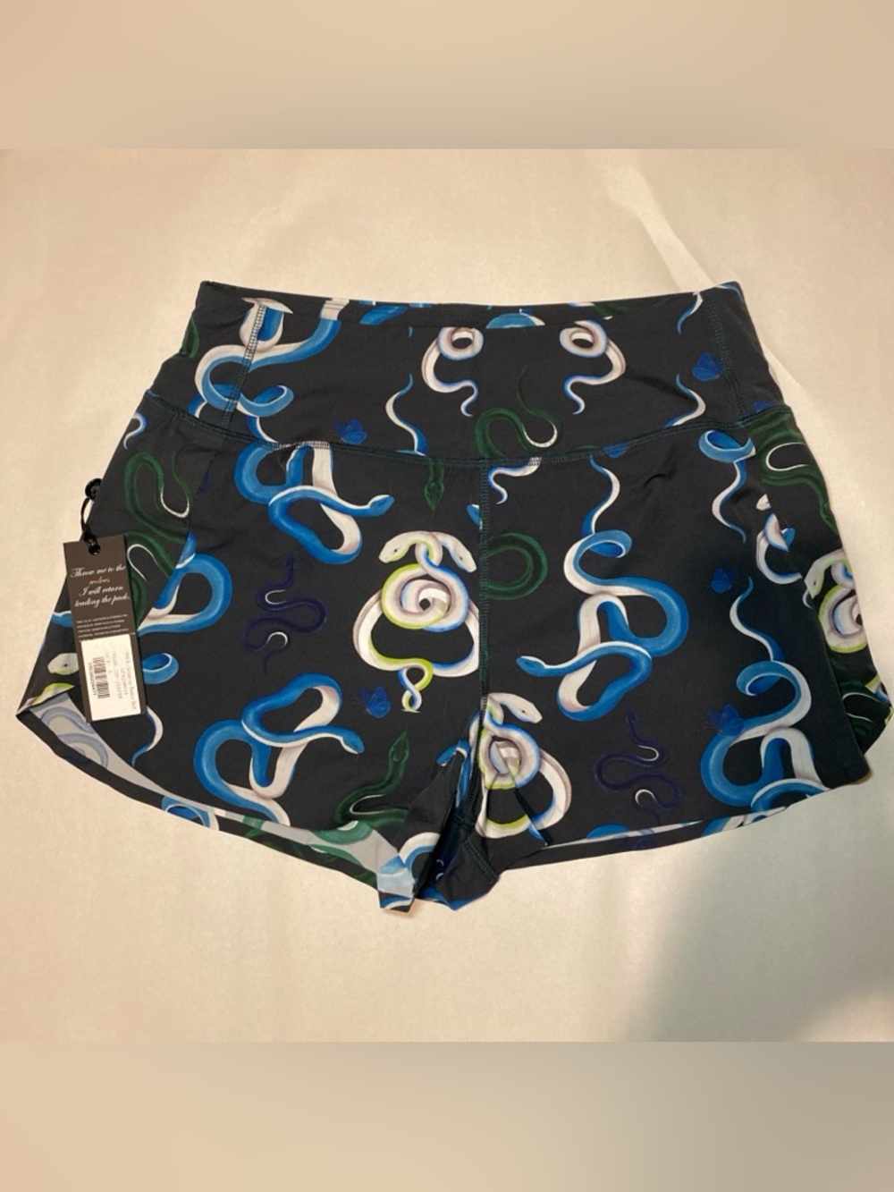 Greyson Serpentine Black Bike Shorts with Blue & Green Swirl Print Size S